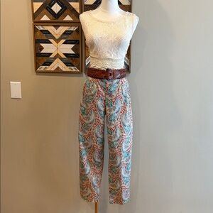 Vintage Ralph Lauren Blue Label Paisley Cropped Cotton Pants size 12